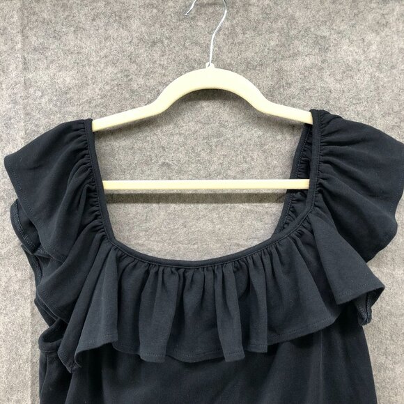 United Colors Of Benneton Off Shoulder Ruffle Top Womens XL Black Cropped - Picture 3 of 8